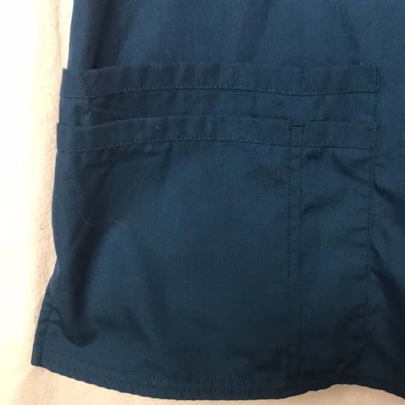 Cherokee Work Wear Scrub Top Size L Teal Short Sleeves Stretchy Side Panels - Picture 6 of 14